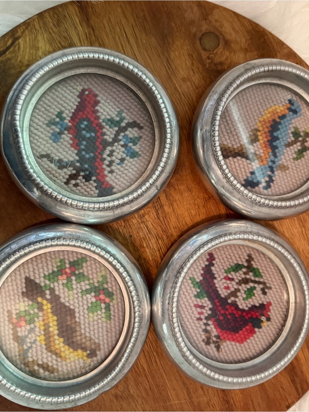 Vintage Bird Needlepoint Coasters